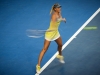 Maria Sharapova returns a forehand in her straight sets win over Venus Williams